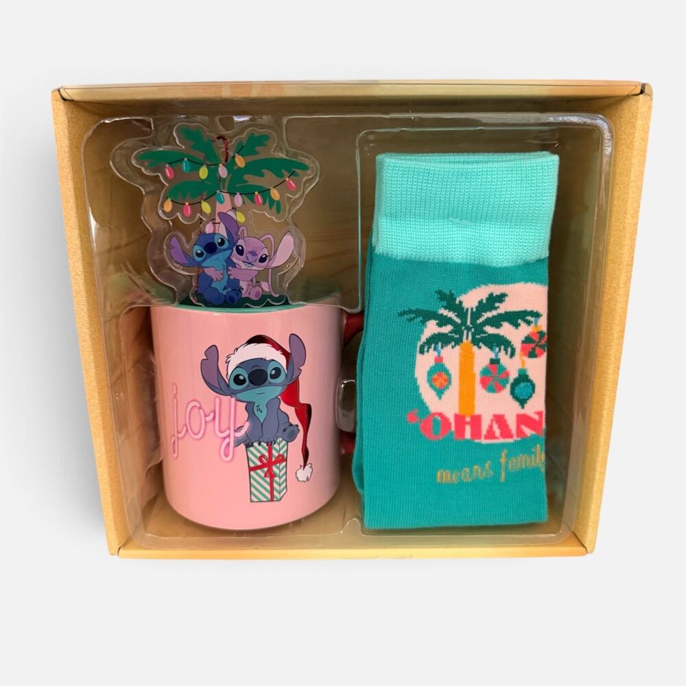 Disney Stitch Christmas Gift Set Mug Socks & Angel Door Hanger NEW